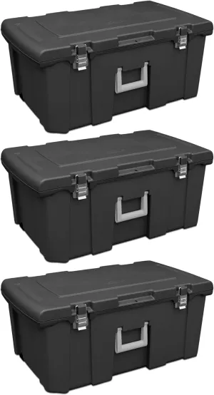 Sterilite 3 Pack Wheeled Footlocker, Lockable Plastic Utility Storage Container, Black