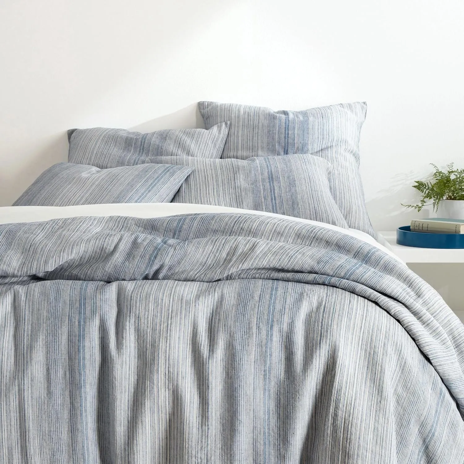 Sterling Stripe Linen Blue Sham, Standard Size, Blue Stripe Pattern