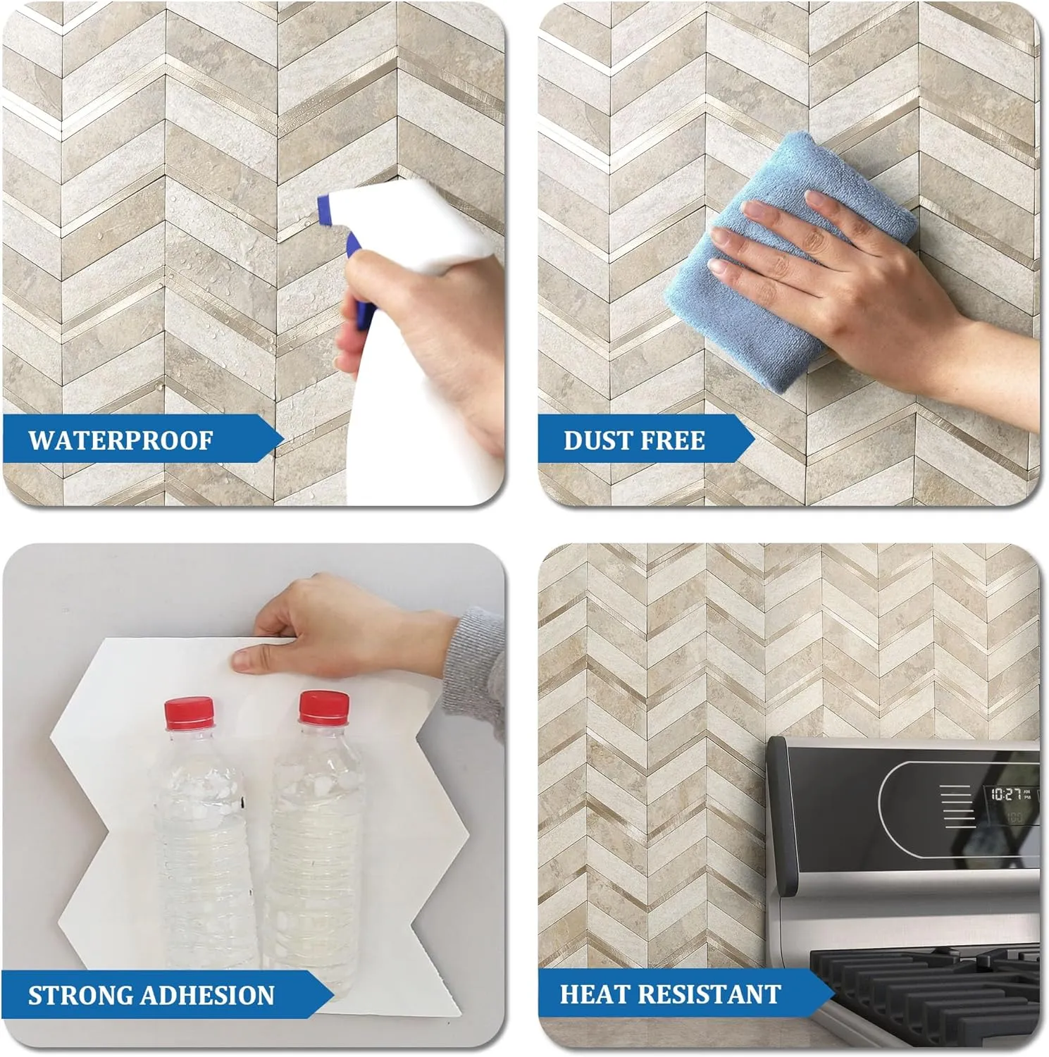 Stone Look Herringbone Peel and Stick Backsplash for Kitchen,Chevron Stick on Backsplash Mosaic Wall Tiles(Beige,5PCS)