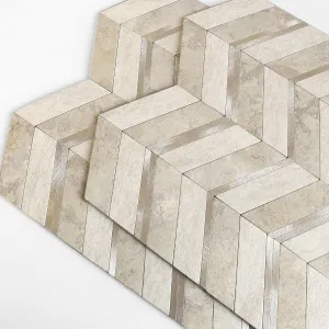Stone Look Herringbone Peel and Stick Backsplash for Kitchen,Chevron Stick on Backsplash Mosaic Wall Tiles(Beige,5PCS)