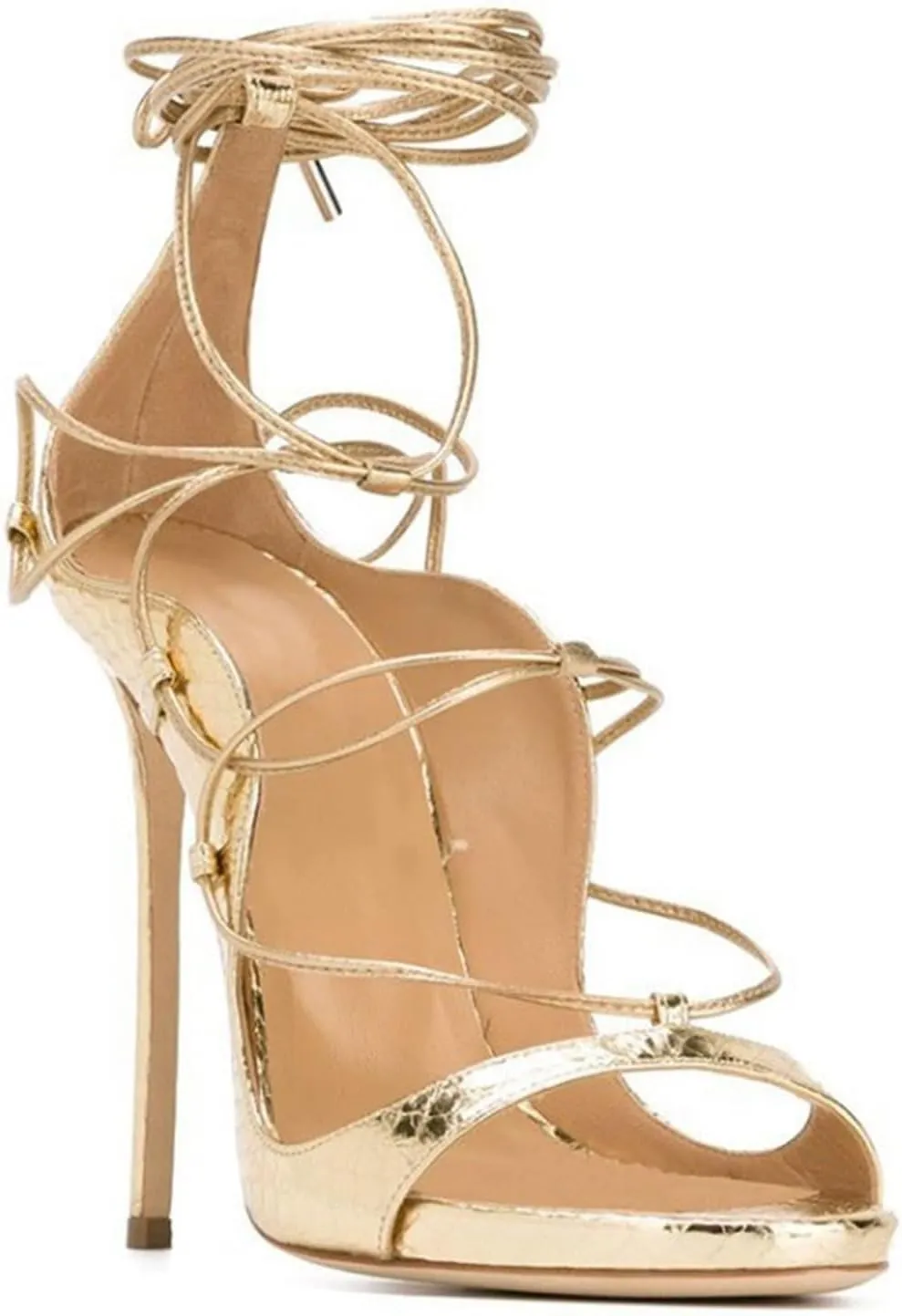Strappy Heels for Women Open Toe Lace Up Stiletto High Heeled Sandals Prom Party Daily Wedding Shoes