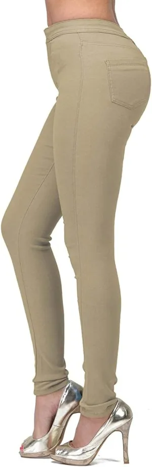Stretch Jeggings with Pockets Butt Lifting Pull On Solid High Waist Leggings Slim Skinny Jeans Pencil Denim Pants