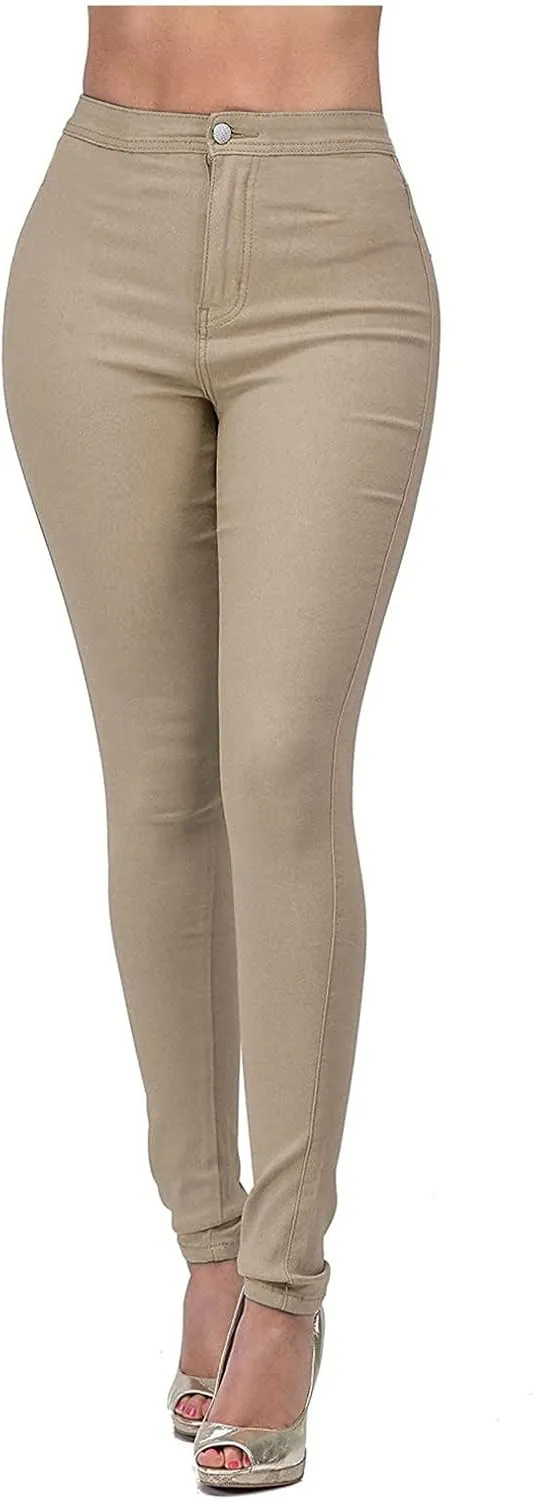 Stretch Jeggings with Pockets Butt Lifting Pull On Solid High Waist Leggings Slim Skinny Jeans Pencil Denim Pants