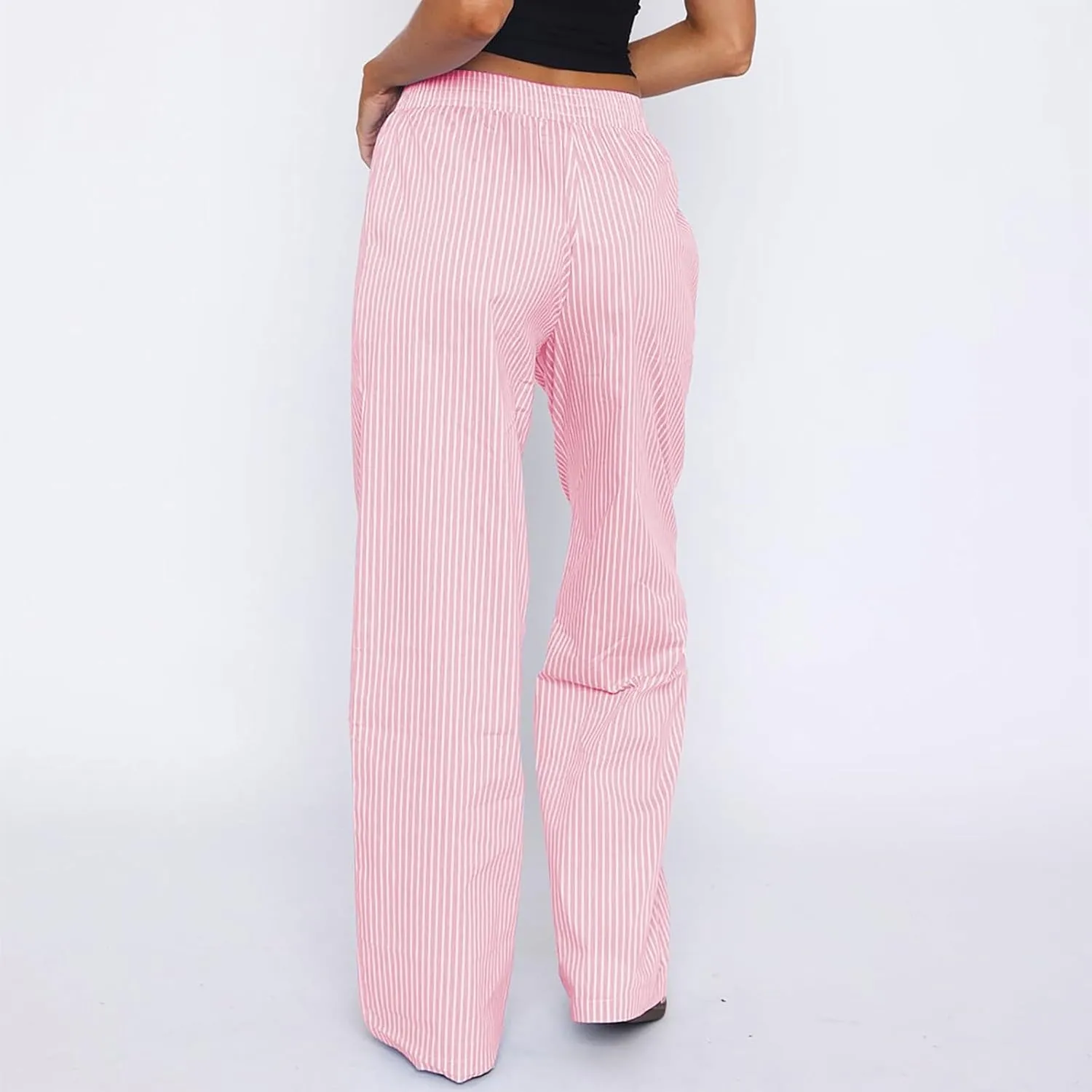 Striped Palazzo Pants for Women Stretch Low Waisted Wide Leg Pajama Pants with Pockets Comfy Soft Lounge Pants Y2k