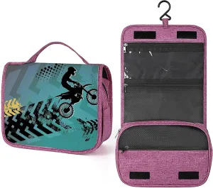 Stunt Racer,Toiletry Bag Hanging Travel Makeup Organizer,Extreme Sports Theme Stunt Racer,Cosmetic Makeup Bag for Full Sized Toiletries,Green Black, 215-SDS0326MakeupBagA205
