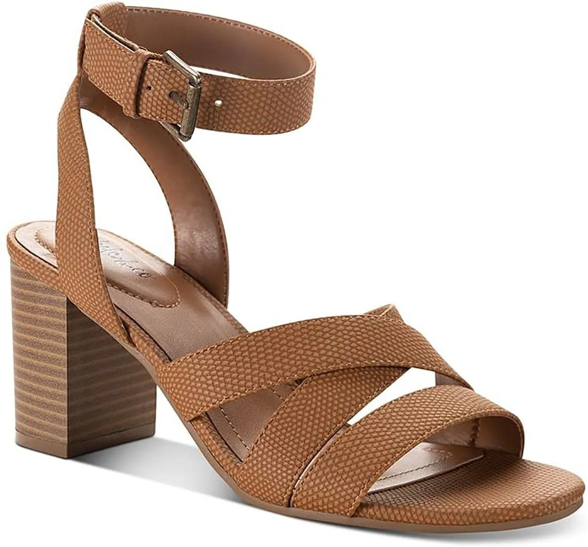 Style & Co. Womens Sabinaa Faux Leather Strappy Block Heels Tan 8 Medium (B,M)