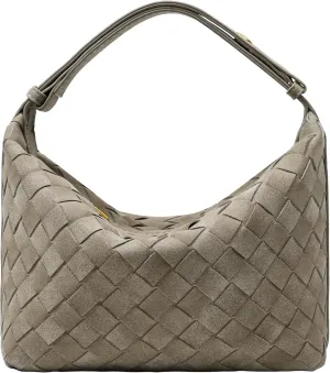 Suede Leather Handbag for Women, Leather Woven Bag, Small Clutch Bag Suede Handbag, Underarm Purse Top-Handle Handbag