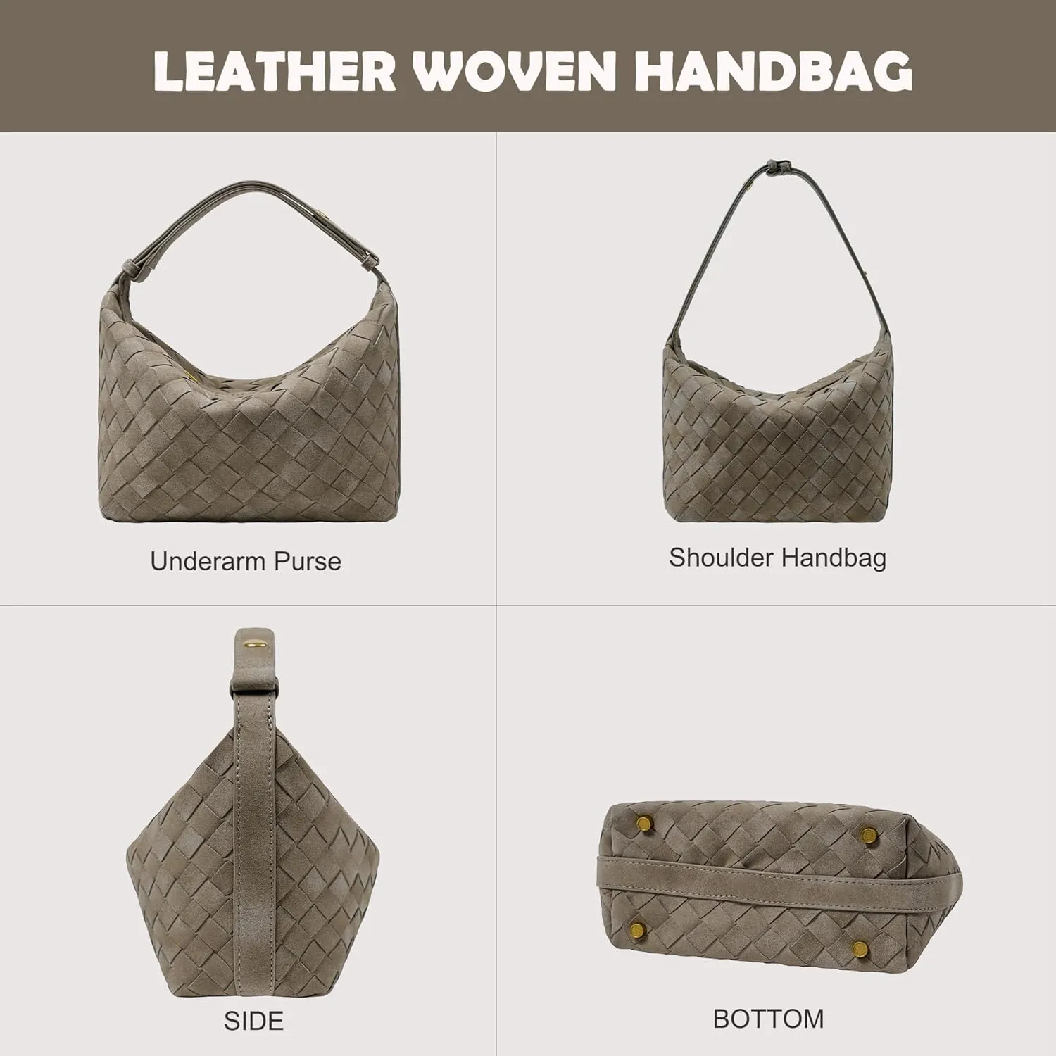 Suede Leather Handbag for Women, Leather Woven Bag, Small Clutch Bag Suede Handbag, Underarm Purse Top-Handle Handbag