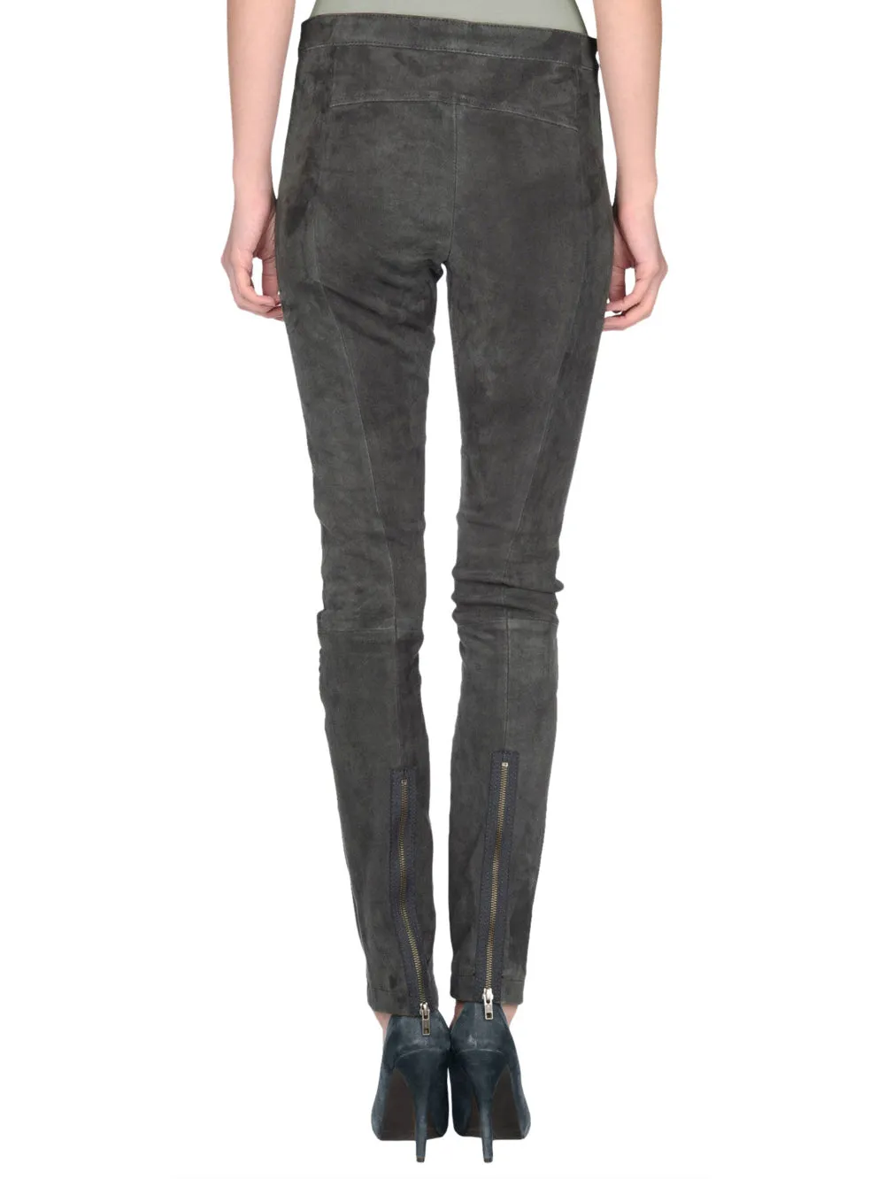 Suede Zippered Leather Pants