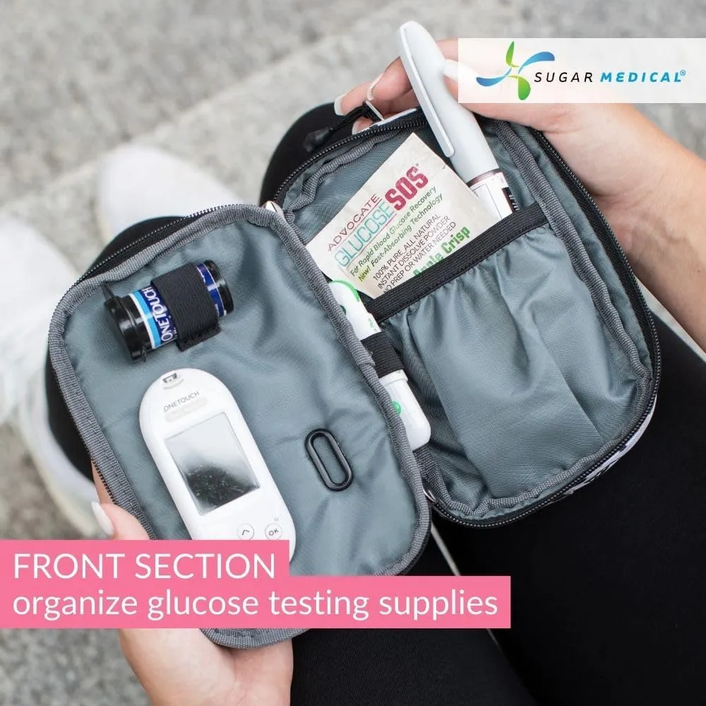 Sugar Medical Insulated Diabetes Supply Bag – Glucose Meter Case & Diabetic Organizer | Crossbody or Belt Bag for Insulin, Test Strips, Lancets & More. (Snow Leopard)