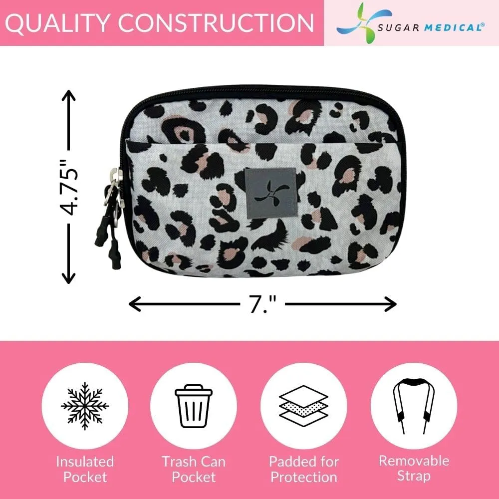 Sugar Medical Insulated Diabetes Supply Bag – Glucose Meter Case & Diabetic Organizer | Crossbody or Belt Bag for Insulin, Test Strips, Lancets & More. (Snow Leopard)