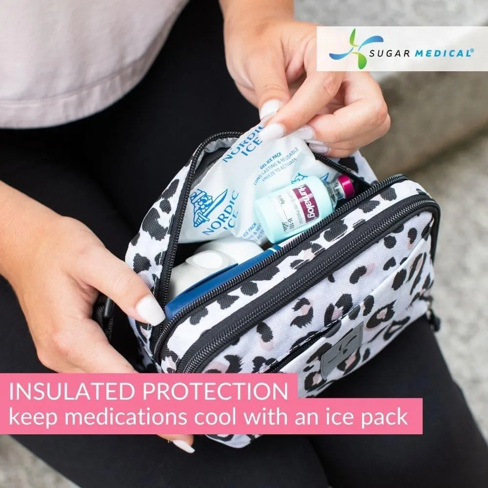 Sugar Medical Insulated Diabetes Supply Bag – Glucose Meter Case & Diabetic Organizer | Crossbody or Belt Bag for Insulin, Test Strips, Lancets & More. (Snow Leopard)