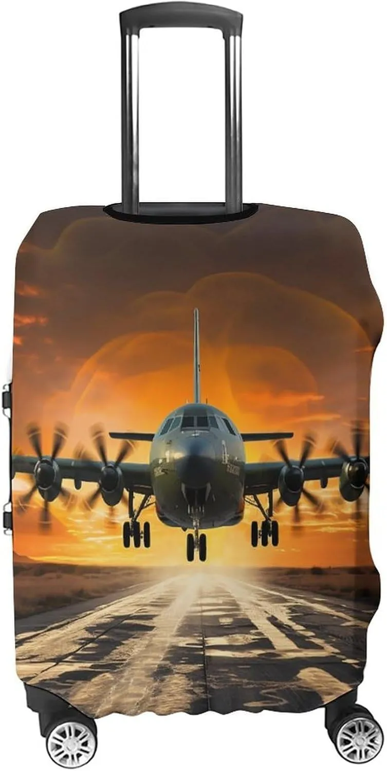 Suitcase Covers for Luggage Military Plane Landing On Airforce Runways Against Beautiful DuSky Fashion Luggage Cover Washable Protector Waterproof Suitcase Cover Anti-scratch Travel Suitcases Covers C