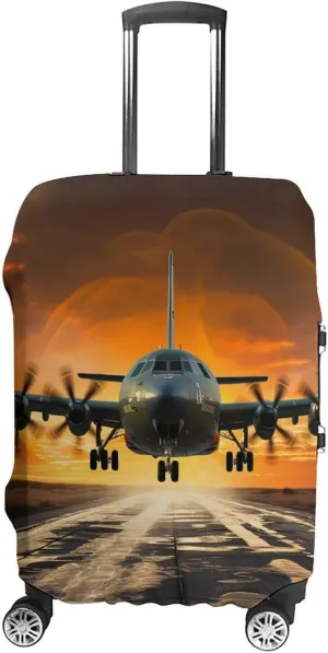 Suitcase Covers for Luggage Military Plane Landing On Airforce Runways Against Beautiful DuSky Fashion Luggage Cover Washable Protector Waterproof Suitcase Cover Anti-scratch Travel Suitcases Covers C