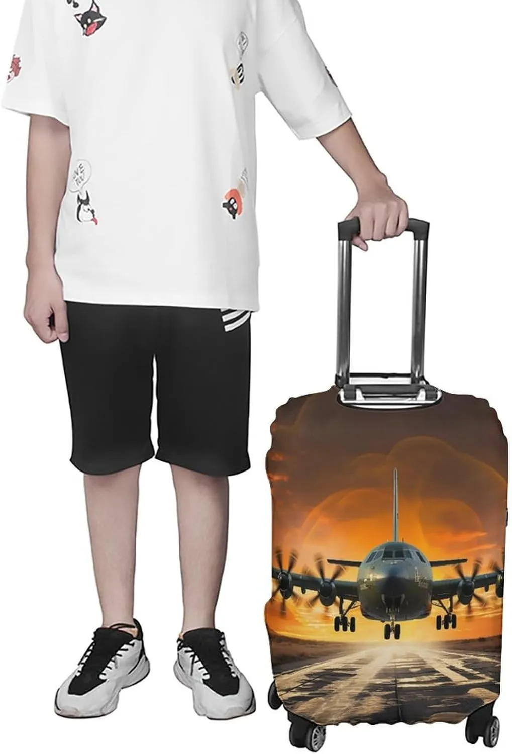 Suitcase Covers for Luggage Military Plane Landing On Airforce Runways Against Beautiful DuSky Fashion Luggage Cover Washable Protector Waterproof Suitcase Cover Anti-scratch Travel Suitcases Covers C