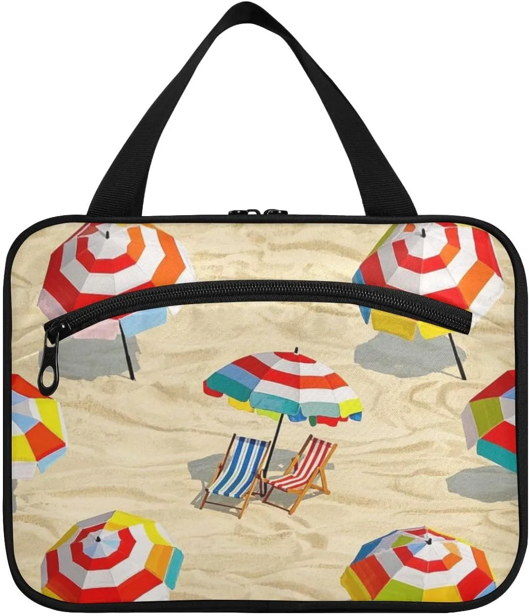 Summer Beach Loungers Cartoon hanging toiletry travel bag with hook, designer compact bag with compartments for women must haves cruises bolsos para hombre L
