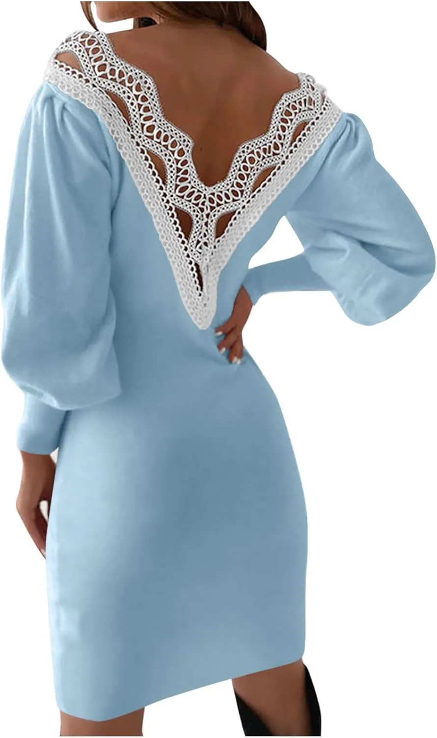 Summer Dresses for Women 2025 V-Neck Long Sleeve Sundresses A-Line Ladies Elegant Lace Crochet Beach Mini Dress