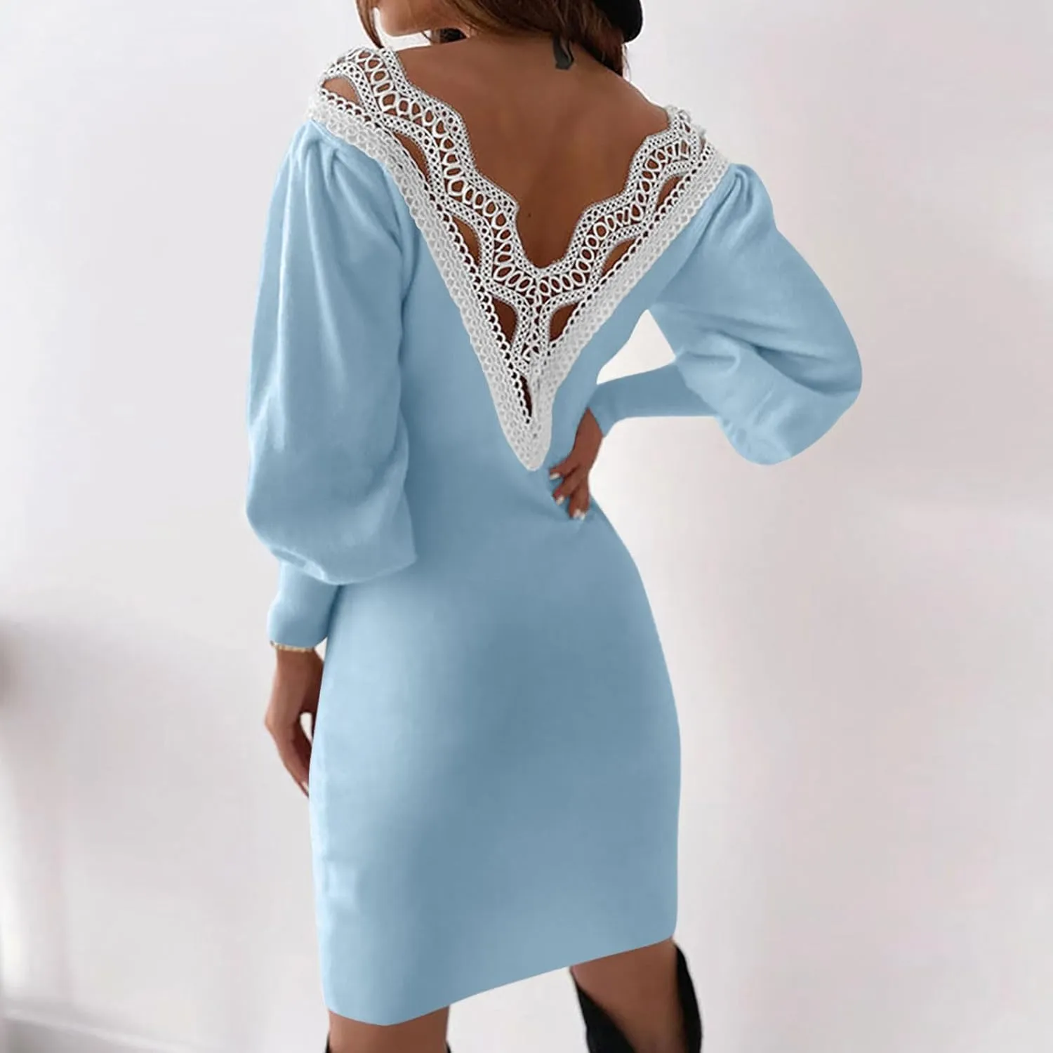 Summer Dresses for Women 2025 V-Neck Long Sleeve Sundresses A-Line Ladies Elegant Lace Crochet Beach Mini Dress