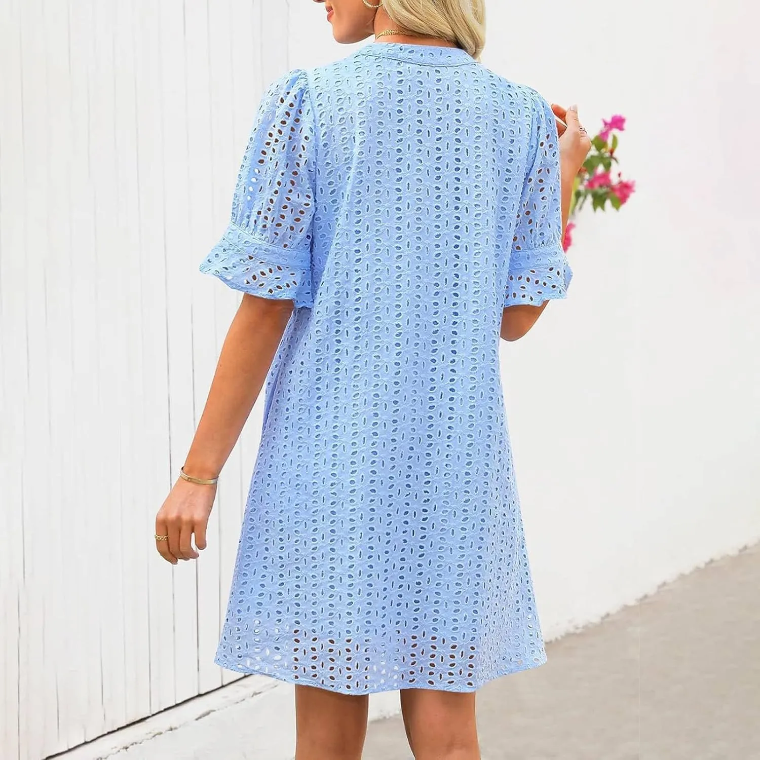 Summer Dresses for Women Solid Color Elegant Short Sleeve V Neck Casual Wrap Beach Dresses Tea