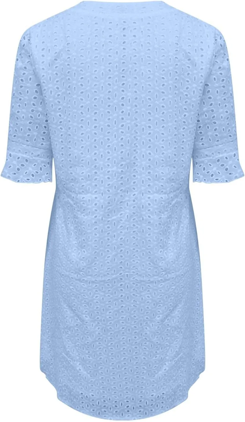Summer Dresses for Women Solid Color Elegant Short Sleeve V Neck Casual Wrap Beach Dresses Tea