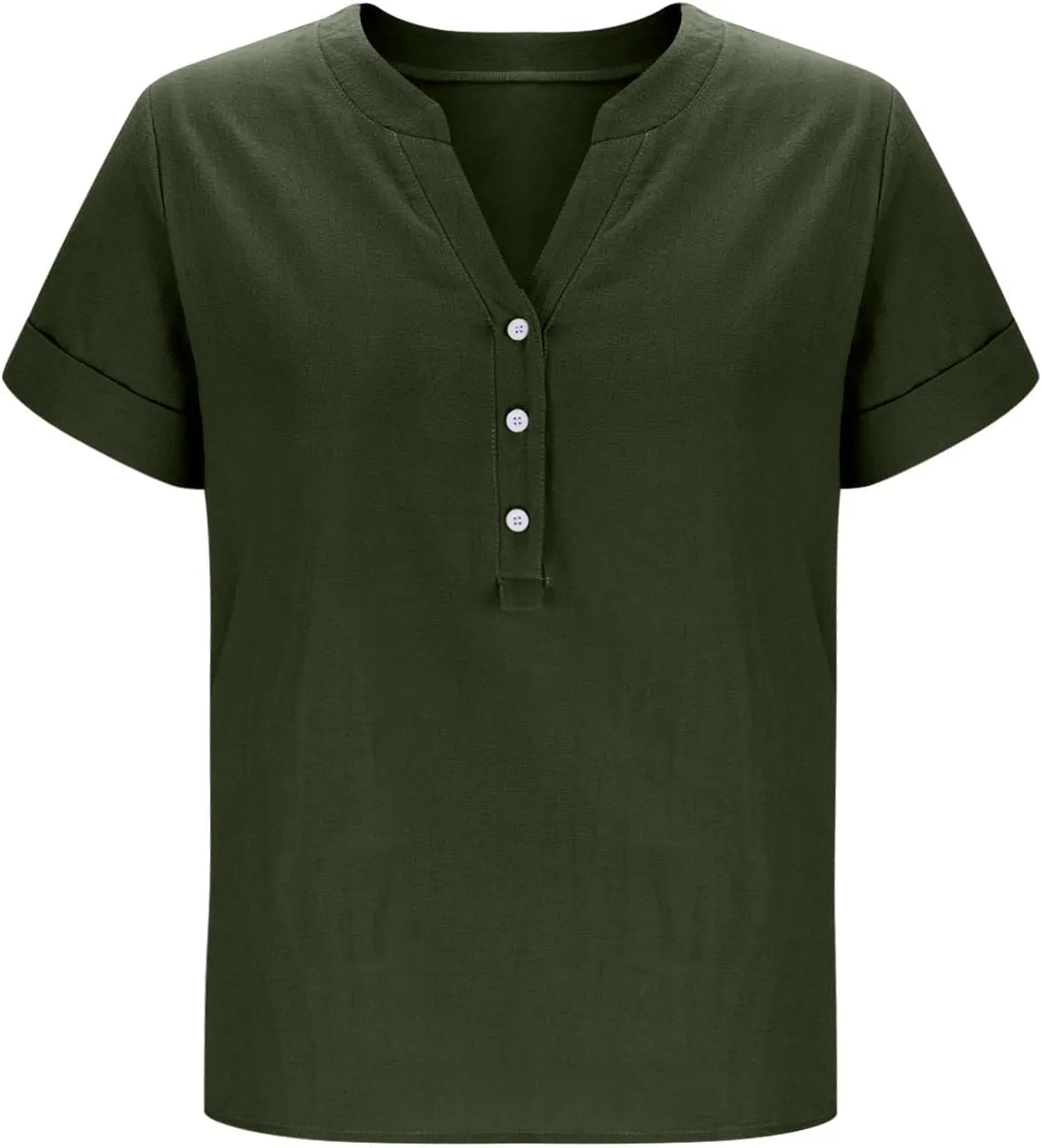 Summer Linen Tops for Women Trendy 2025 Roll Up Short Sleeve Button V Neck Tunic Shirts Oversized Plus Size Blouses