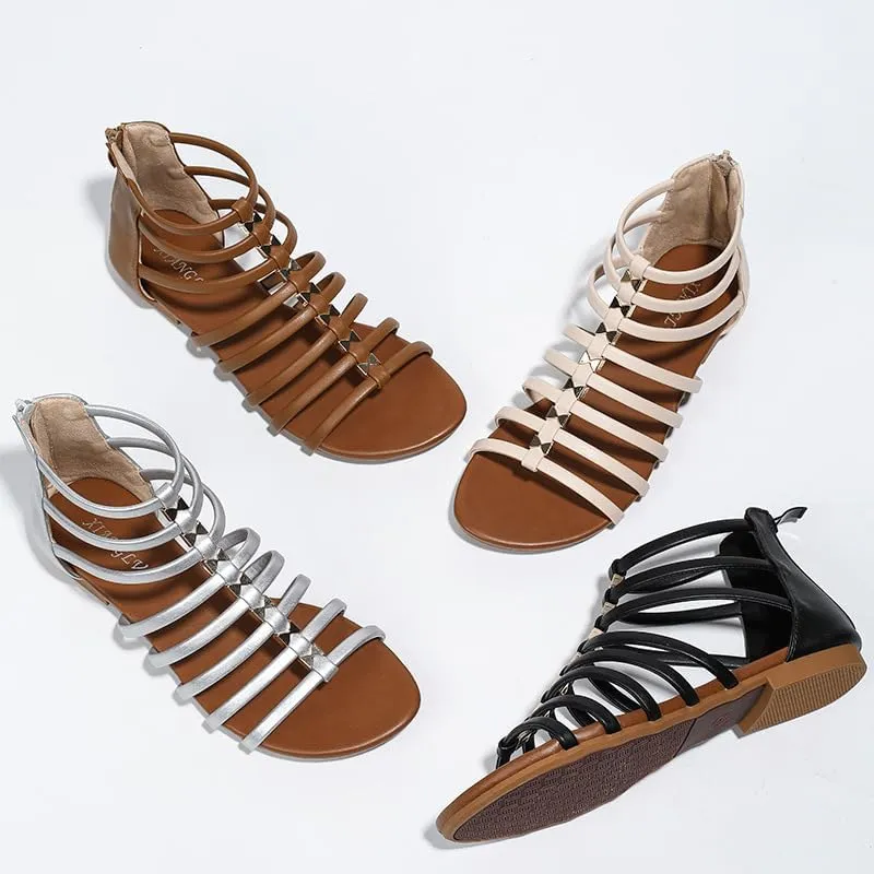 Summer Women's Flat Bohemian Roman Sandals with Back Zipper - Casual Seaside Vacation Shoes for Effortless Bohemian style