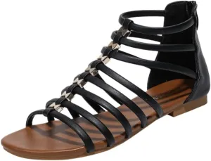 Summer Women's Flat Bohemian Roman Sandals with Back Zipper - Casual Seaside Vacation Shoes for Effortless Bohemian style