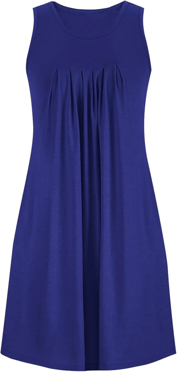 Sun Dresses for Women 2025 Summer Vacation Ruched Tank Dresses Casual Sleeveless Pleated Mini Dress with Pockets