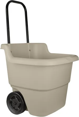 Suncast Resin 15.5 Gallon Multi-Purpose Rolling Cart with Wheels and Adjustable Handle, for Yard, Garage, and Indoor Use, Taupe, Made in the USA