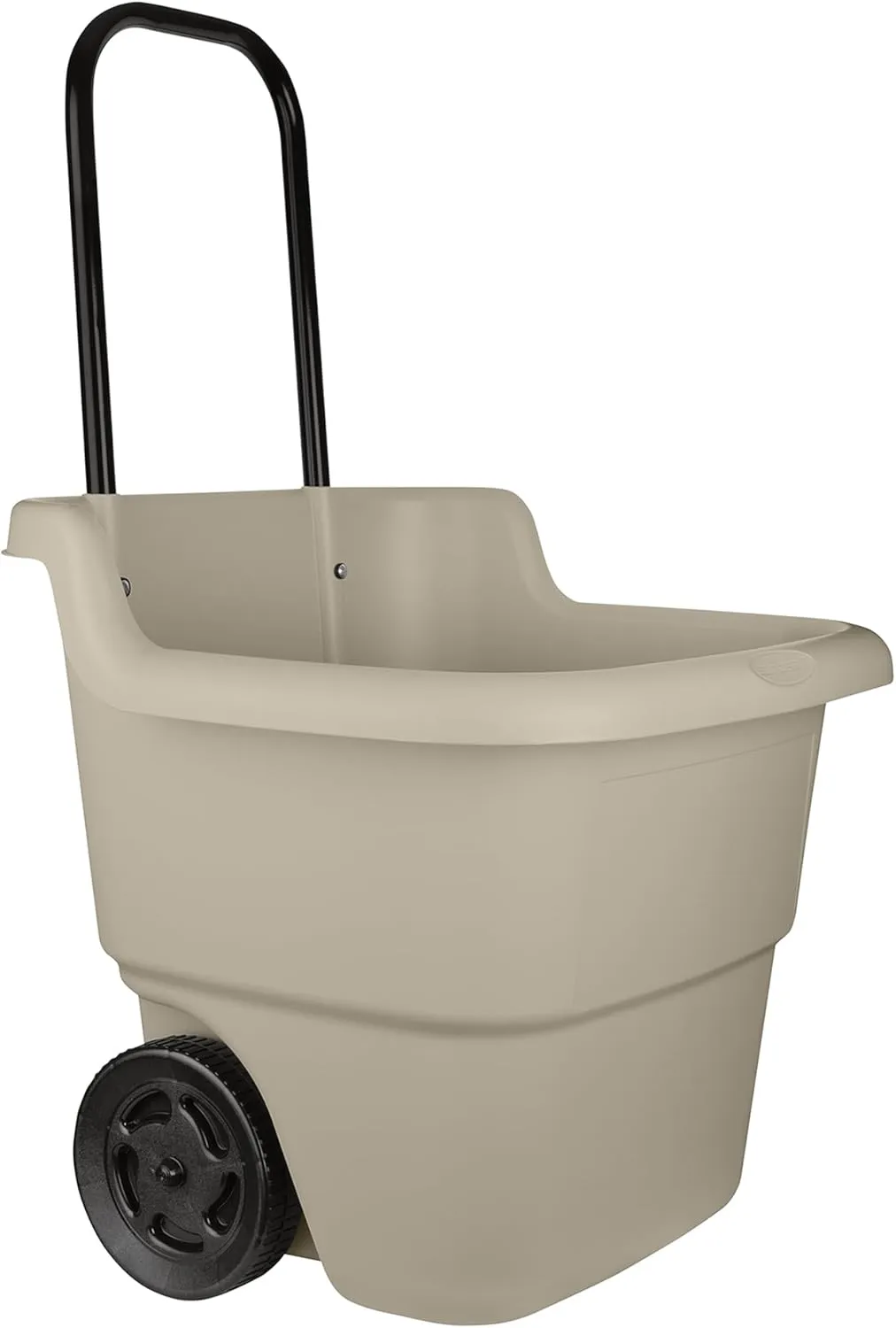 Suncast Resin 15.5 Gallon Multi-Purpose Rolling Cart with Wheels and Adjustable Handle, for Yard, Garage, and Indoor Use, Taupe, Made in the USA