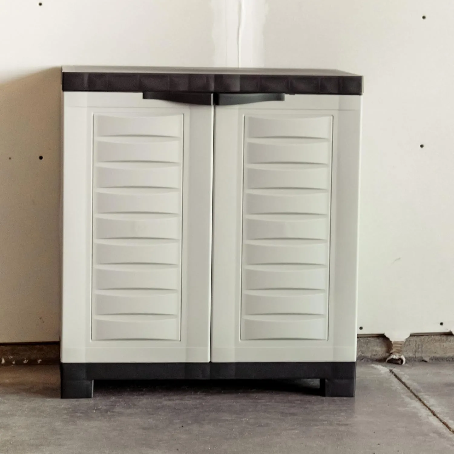 Sunnydaze Freestanding Garage Storage Cabinet with Doors - Indoor or Outdoor Storage Cabinet - 25.5" H - Garage, Office, Home, Laundry Room - Gray