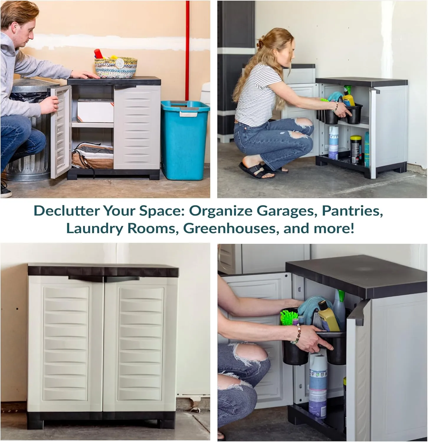 Sunnydaze Freestanding Garage Storage Cabinet with Doors - Indoor or Outdoor Storage Cabinet - 25.5" H - Garage, Office, Home, Laundry Room - Gray