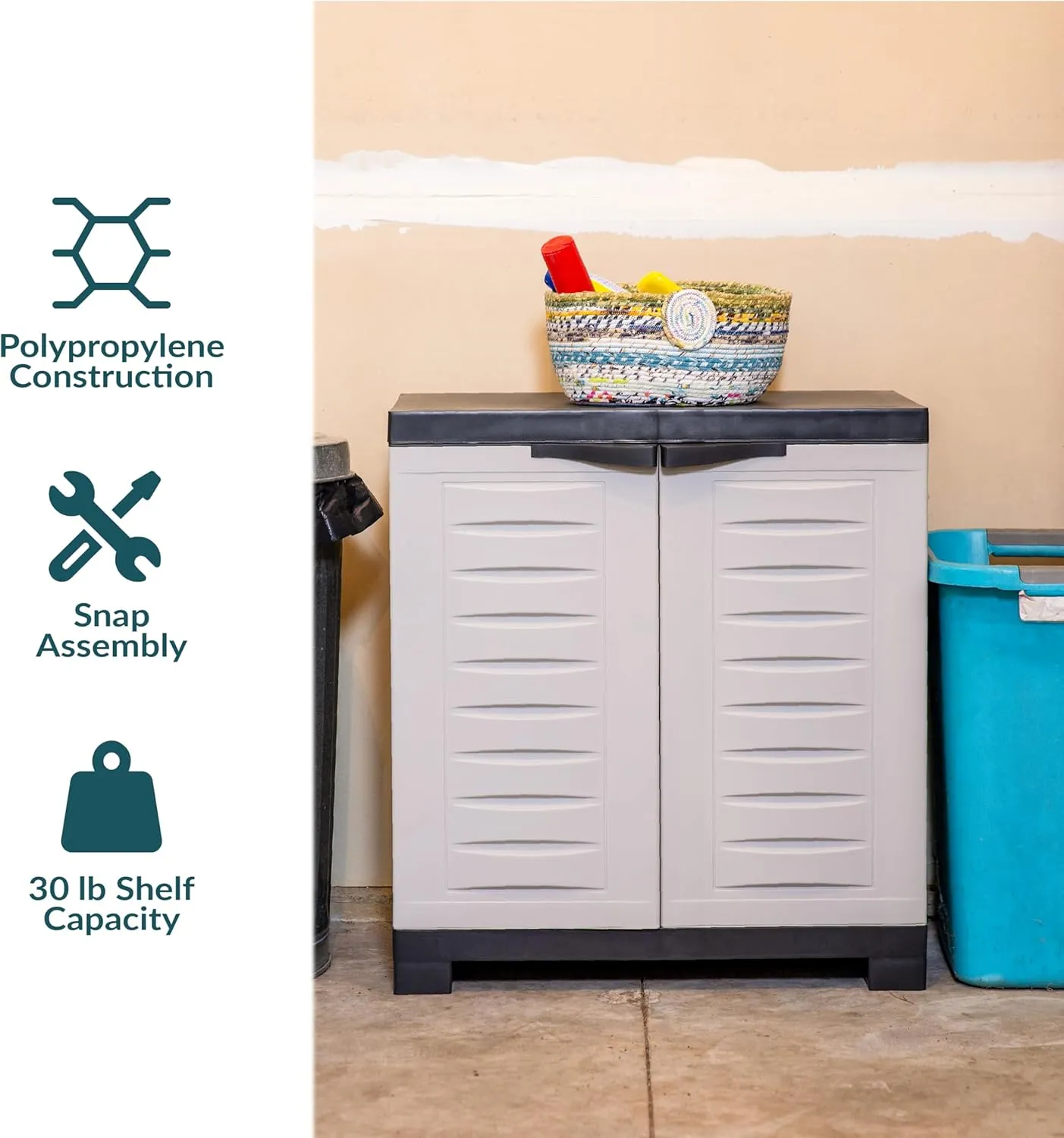 Sunnydaze Freestanding Garage Storage Cabinet with Doors - Indoor or Outdoor Storage Cabinet - 25.5" H - Garage, Office, Home, Laundry Room - Gray