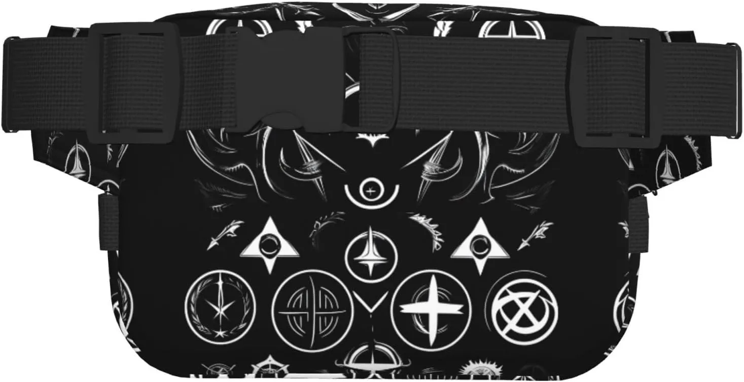 Supernatural Symbols Black Everywhere Belt Bag For Women Men, Zipper Pockets Crossbody Fanny For Hiking, Cycling