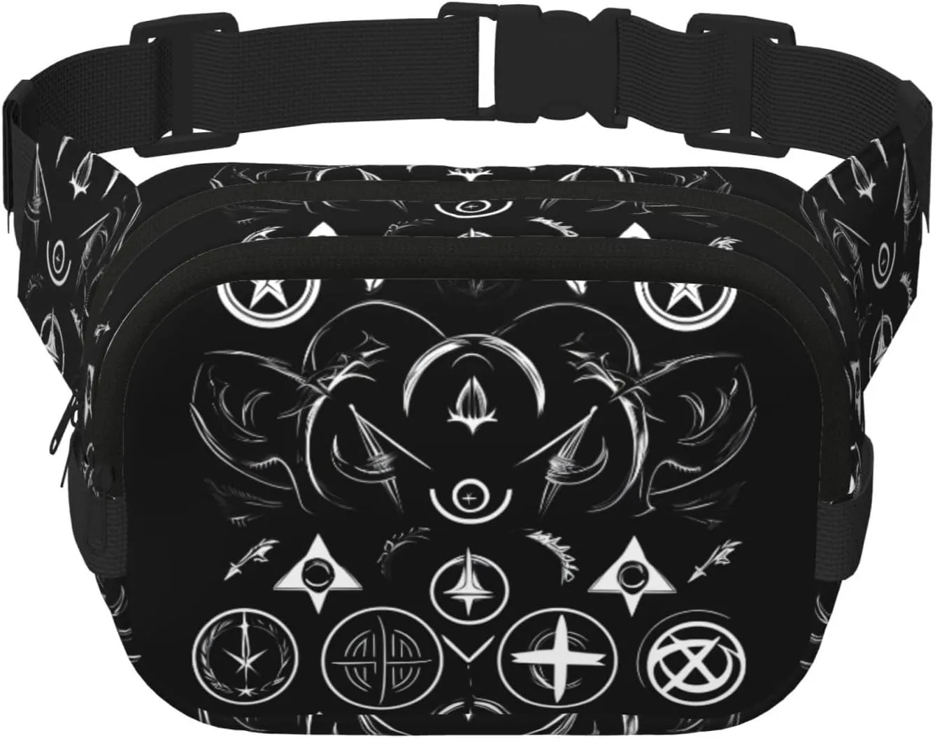Supernatural Symbols Black Everywhere Belt Bag For Women Men, Zipper Pockets Crossbody Fanny For Hiking, Cycling