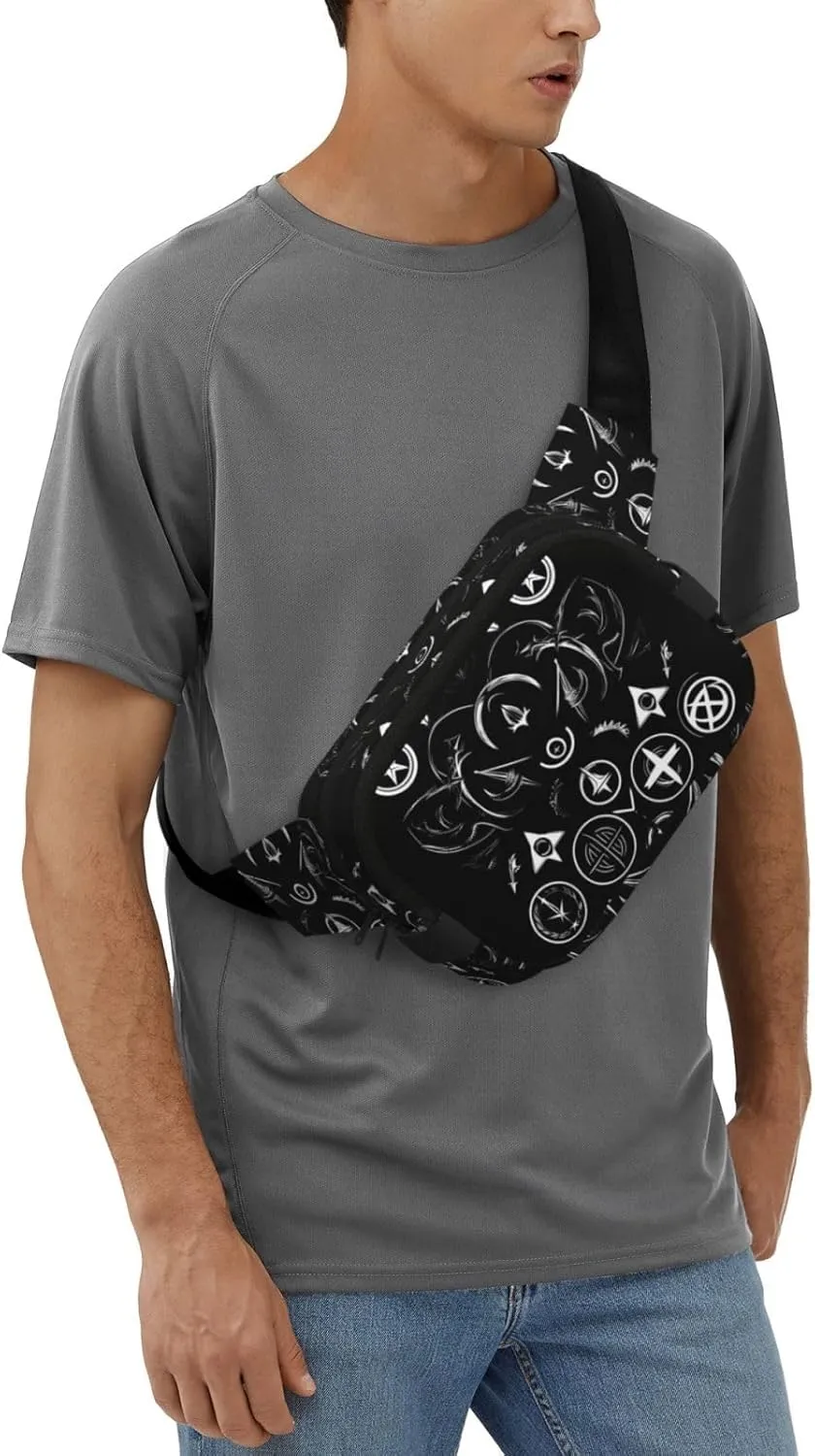 Supernatural Symbols Black Everywhere Belt Bag For Women Men, Zipper Pockets Crossbody Fanny For Hiking, Cycling