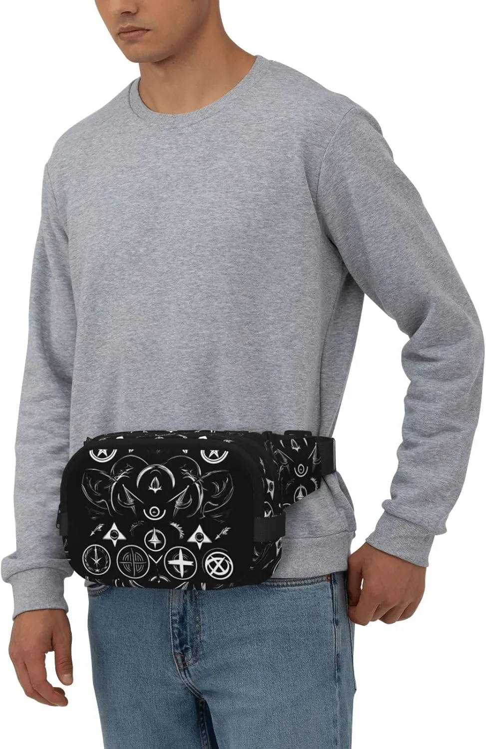 Supernatural Symbols Black Everywhere Belt Bag For Women Men, Zipper Pockets Crossbody Fanny For Hiking, Cycling