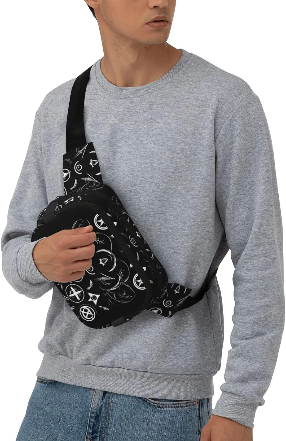 Supernatural Symbols Black Everywhere Belt Bag For Women Men, Zipper Pockets Crossbody Fanny For Hiking, Cycling