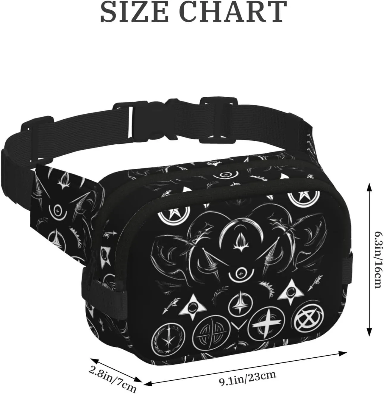 Supernatural Symbols Black Everywhere Belt Bag For Women Men, Zipper Pockets Crossbody Fanny For Hiking, Cycling