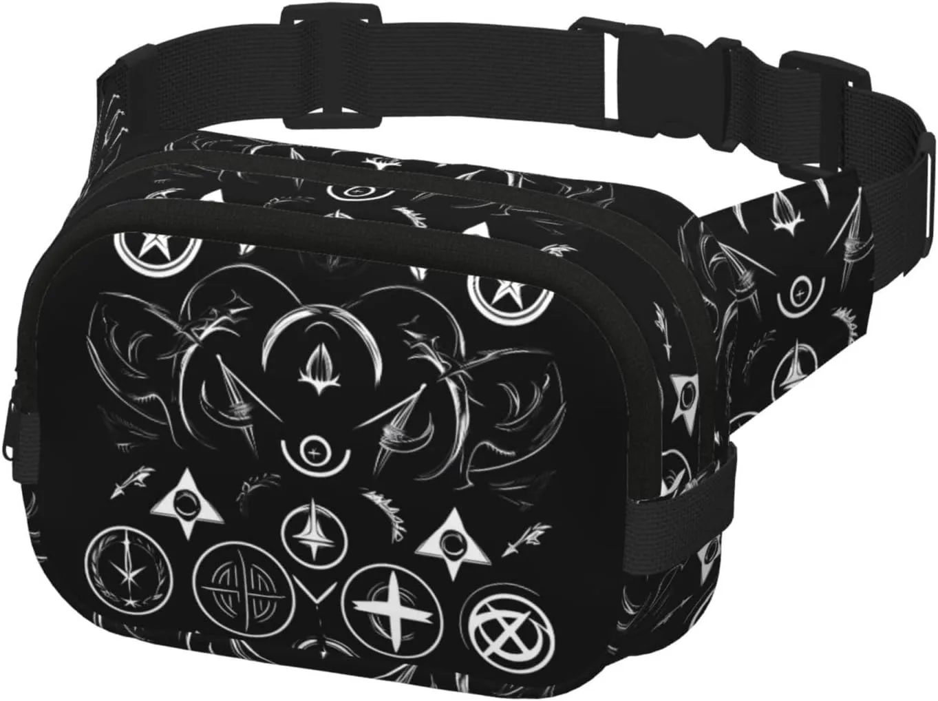Supernatural Symbols Black Everywhere Belt Bag For Women Men, Zipper Pockets Crossbody Fanny For Hiking, Cycling