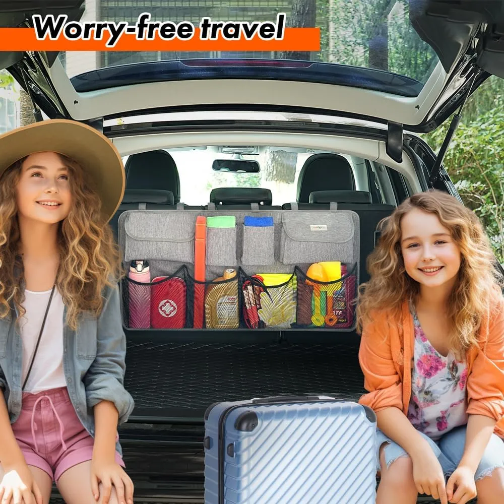 SURDOCA Hanging Trunk Organizer for SUV, [UPGRADED 7 Times] Car Organizers and Storage, Car Accessories Interior, Space Saving Expert-XL Grey