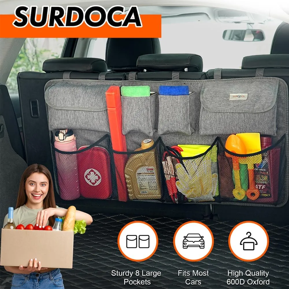 SURDOCA Hanging Trunk Organizer for SUV, [UPGRADED 7 Times] Car Organizers and Storage, Car Accessories Interior, Space Saving Expert-XL Grey