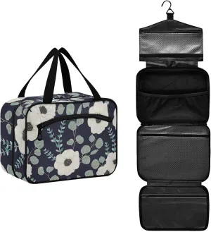 susiyo Travel Toiletry Bag with Hanging Hook Large Capacity Cosmetic Bag Multifunction Makeup Pouch Organizer for Women Girls Men-White Anemone Flower,Large