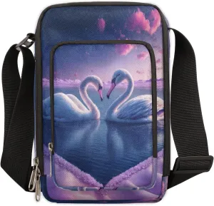 Swan Love Romance Crossbody Bag Small Sling Bag for Women and Men with Adjustable Shoulder Strap and Zipper Waterproof Fanny Pack for Working Traveling Hiking