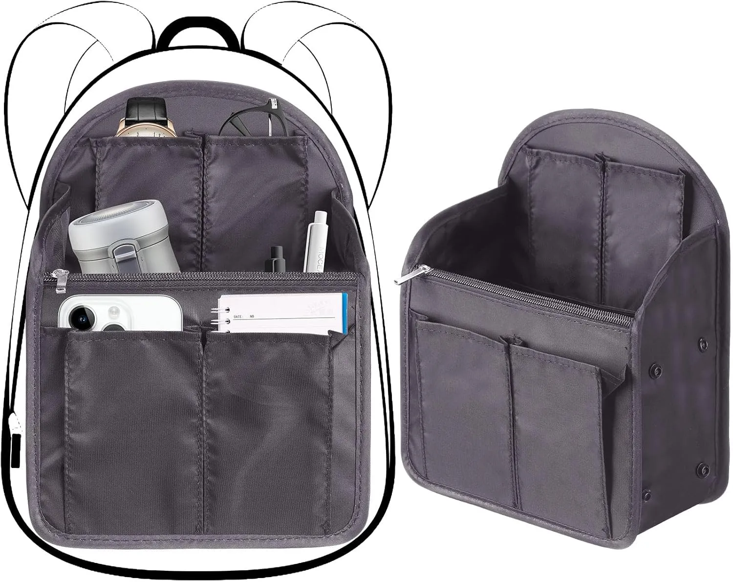 Sweetude 2 Pcs Mini Backpack Organizer Insert 7.9 x 4.8 x 11 Inch Small Shoulder Bag Divider for Rucksack Handbag Shoulder Bag Purse(Gray)