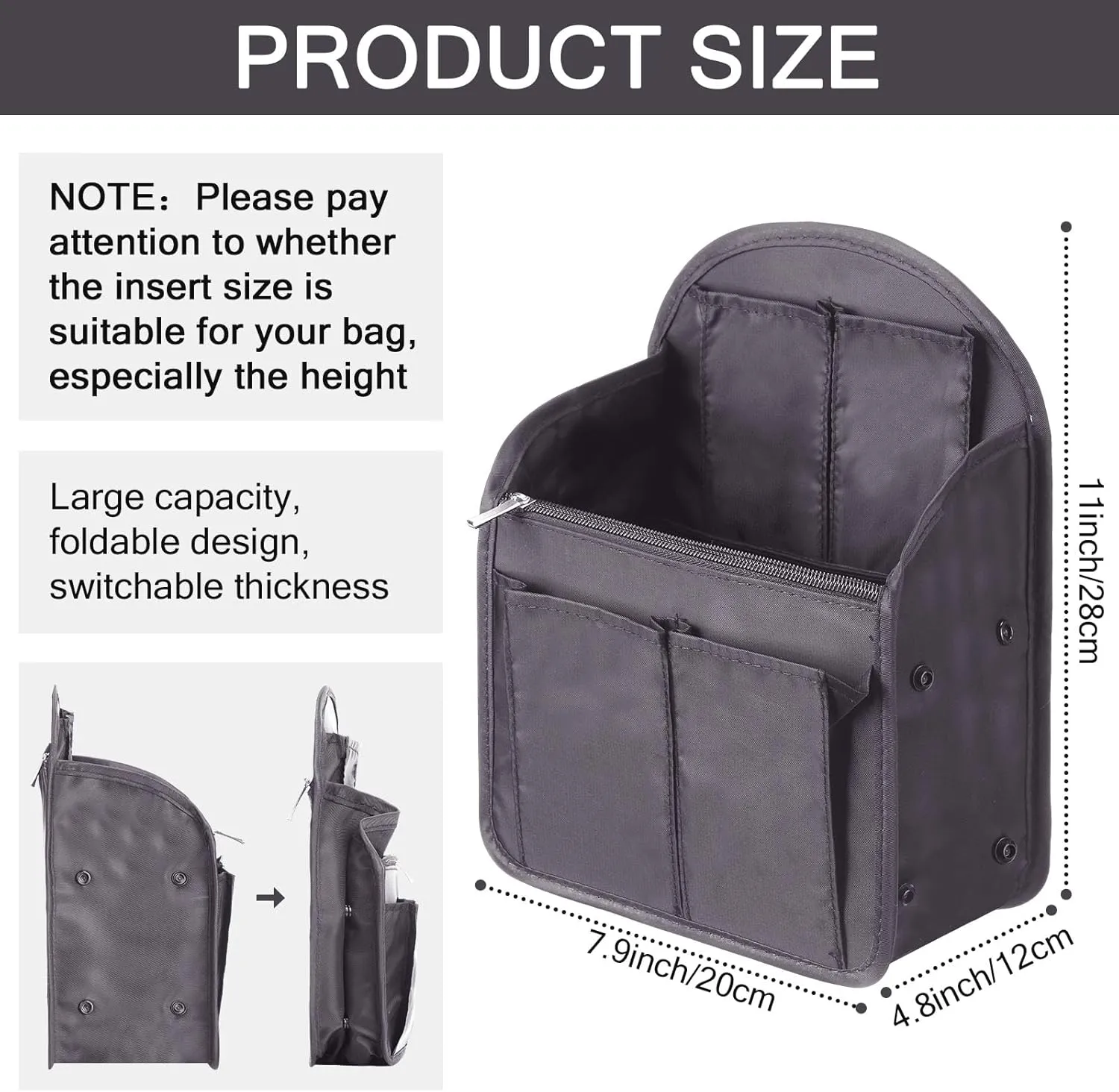 Sweetude 2 Pcs Mini Backpack Organizer Insert 7.9 x 4.8 x 11 Inch Small Shoulder Bag Divider for Rucksack Handbag Shoulder Bag Purse(Gray)