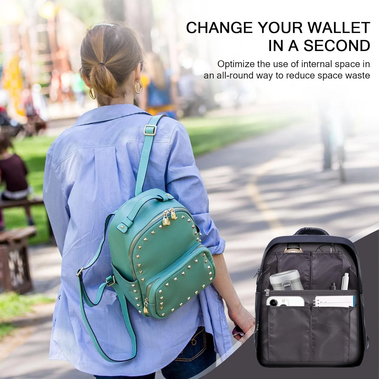 Sweetude 2 Pcs Mini Backpack Organizer Insert 7.9 x 4.8 x 11 Inch Small Shoulder Bag Divider for Rucksack Handbag Shoulder Bag Purse(Gray)