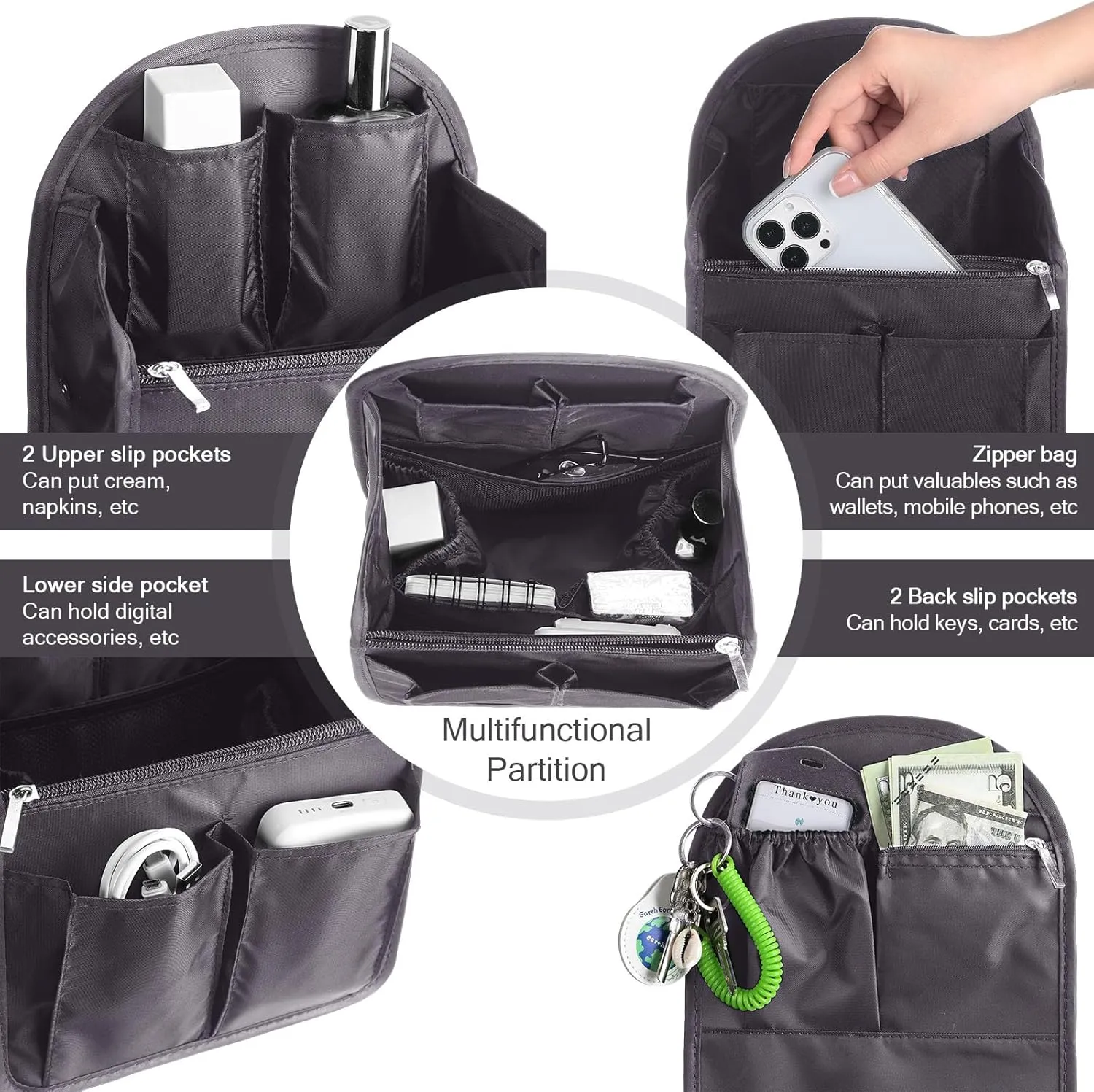 Sweetude 2 Pcs Mini Backpack Organizer Insert 7.9 x 4.8 x 11 Inch Small Shoulder Bag Divider for Rucksack Handbag Shoulder Bag Purse(Gray)