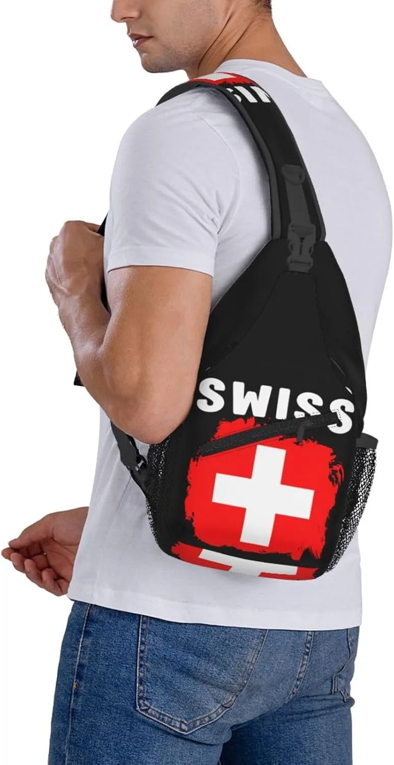 Switzerland Swiss Flag Crossbody Bags Sling Backpack Cross Chest Bag Sports Shoulder Bag Gym Fanny Pack Adjustable Cycling Daypack Diagonally Rucksack for Running