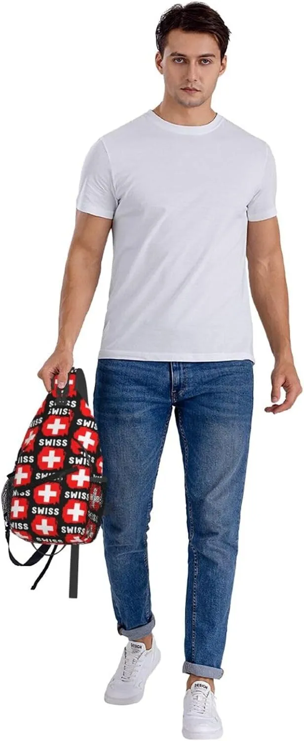 Switzerland Swiss Flag Crossbody Bags Sling Backpack Cross Chest Bag Sports Shoulder Bag Gym Fanny Pack Adjustable Cycling Daypack Diagonally Rucksack for Running